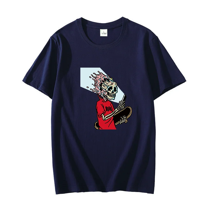

Summer t shirt for men oversize t-shirts Skater Skull Skateboard Punk Rebel Cotton graphic t shirts O-neck T-shirt