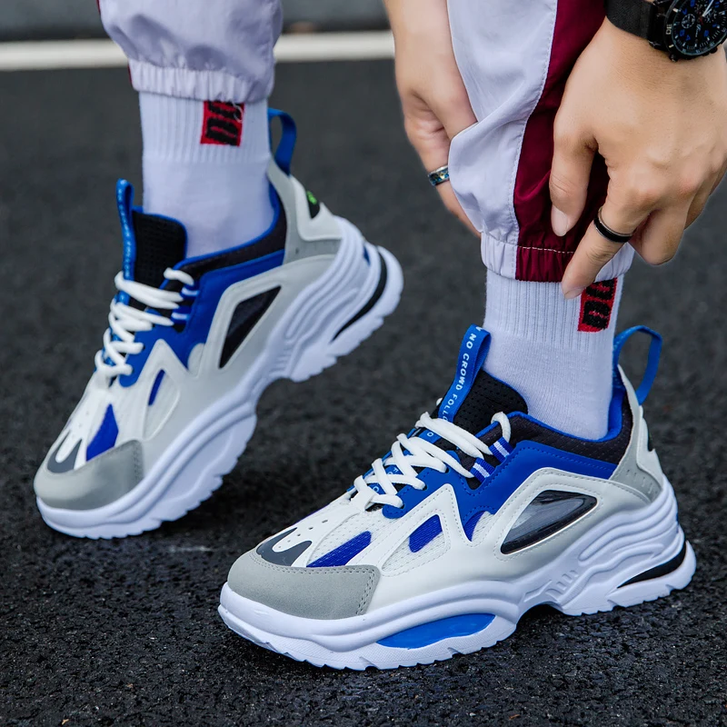 Кроссовки мужские спортивные на платформе, на шнуровке, дышащие, Повседневная Уличная спортивная обувь для пожилых людей, весенние