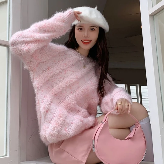 

Новинка, Розовый пуловер для девочек, женский свитер, вязаная футболка с феями, топы, Повседневная Блузка для женщин, свитеры, сезон осень-ве...