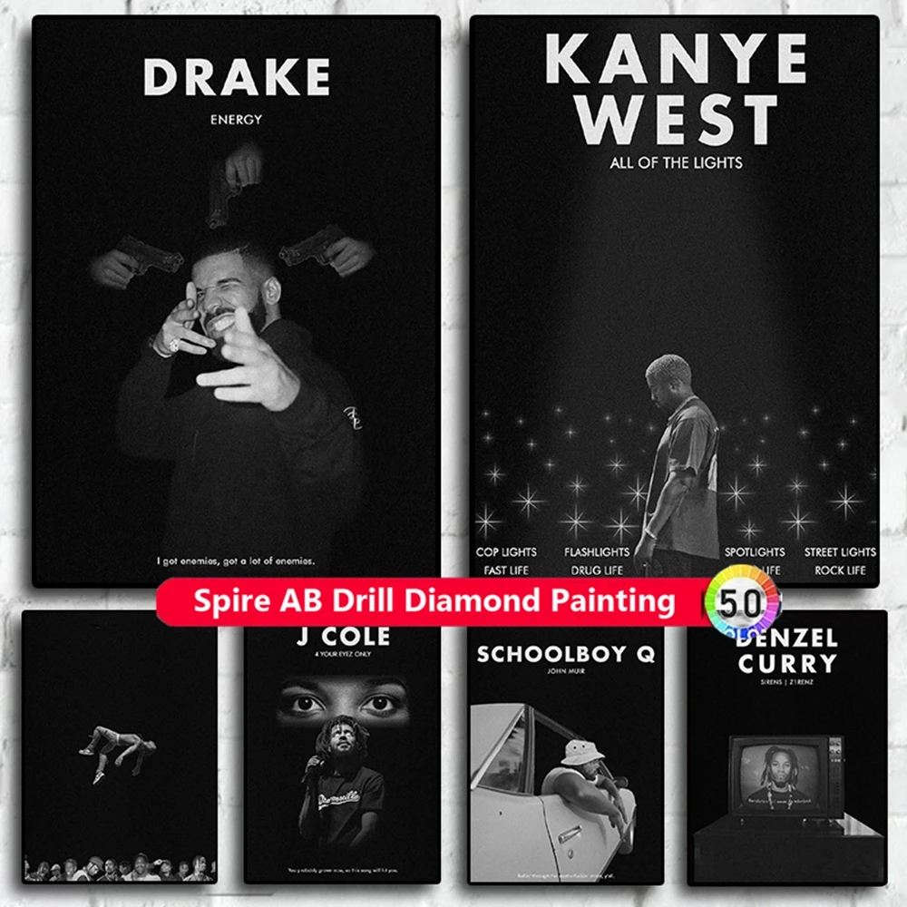 Pop Hip Hop Rapper Kanye West Drake J.Cole Diy AB Diamond Painting Kit Embroidery Rhinestone Art Cross Stitch Mosaic Home Decor