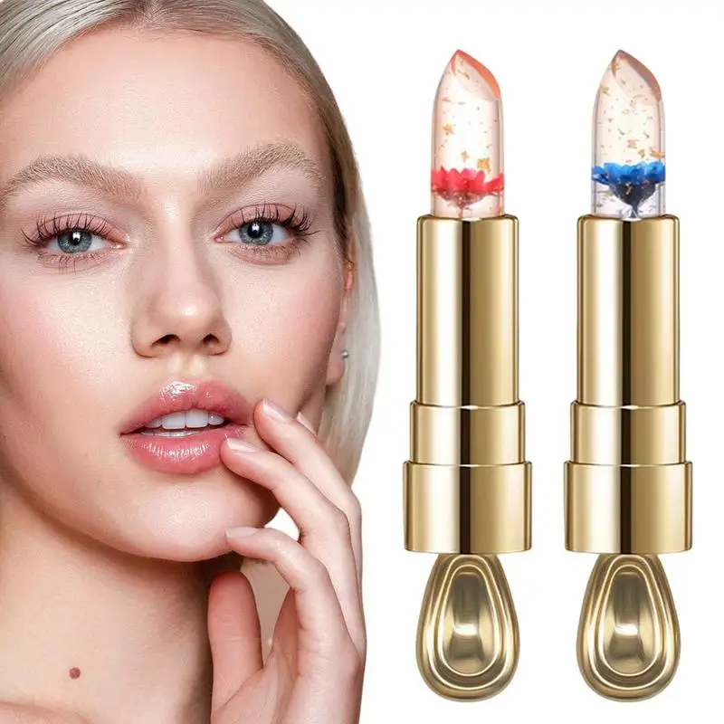 

Color Changing Lipstick Nourishing Long Lasting Lip Gloss Balm Jelly Temperature Color Change Gold Foil Scented Lip Balm For