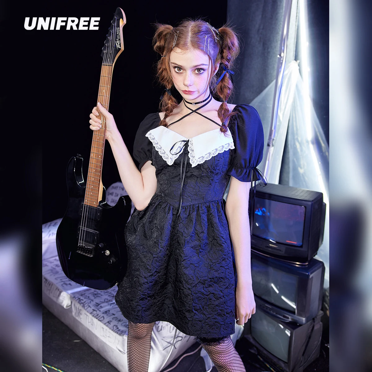 

UNIFREE Cute Princess Black Dress Puff Sleeves Fashion Sexy Womens Dresses Hotsweet Summer Dresses Women 2023