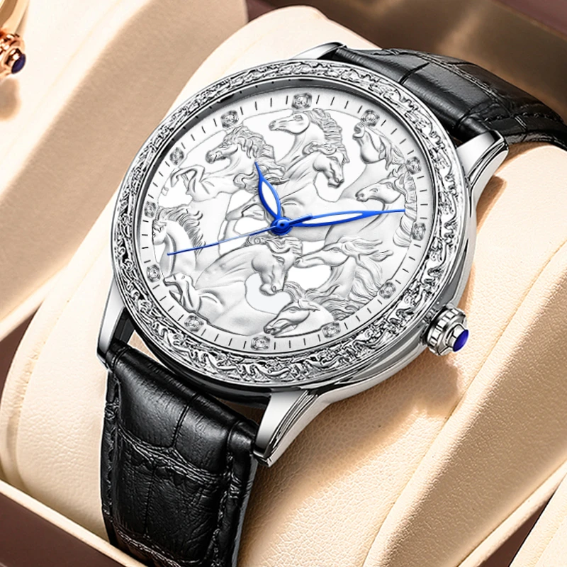 

KIMSDUN- Luxury3D engraving eight horses fashion hollow automatic mechanical watch waterproof fashion sports andleisure menwatch
