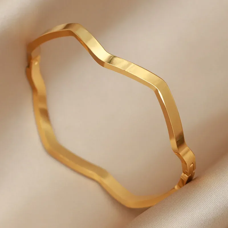 Браслеты и Обручи из нержавеющей стали с металлическими волнами для женщин