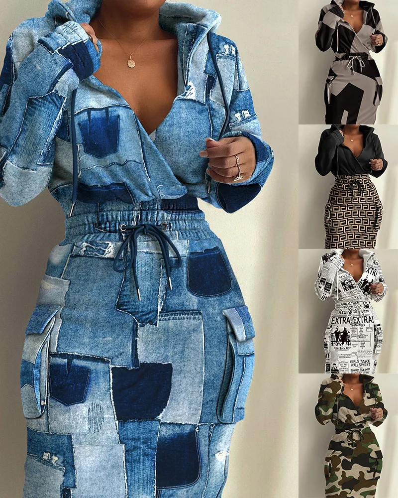 

Fashion Long Dress Women Print Tunic Pocket Casual Dresses S-XXXL