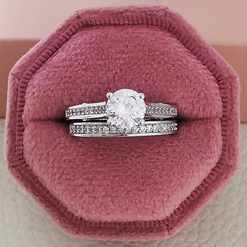 

2022 new trendy heart silver color bride wedding ring set for women lady anniversary gift jewelry wholesale R5150