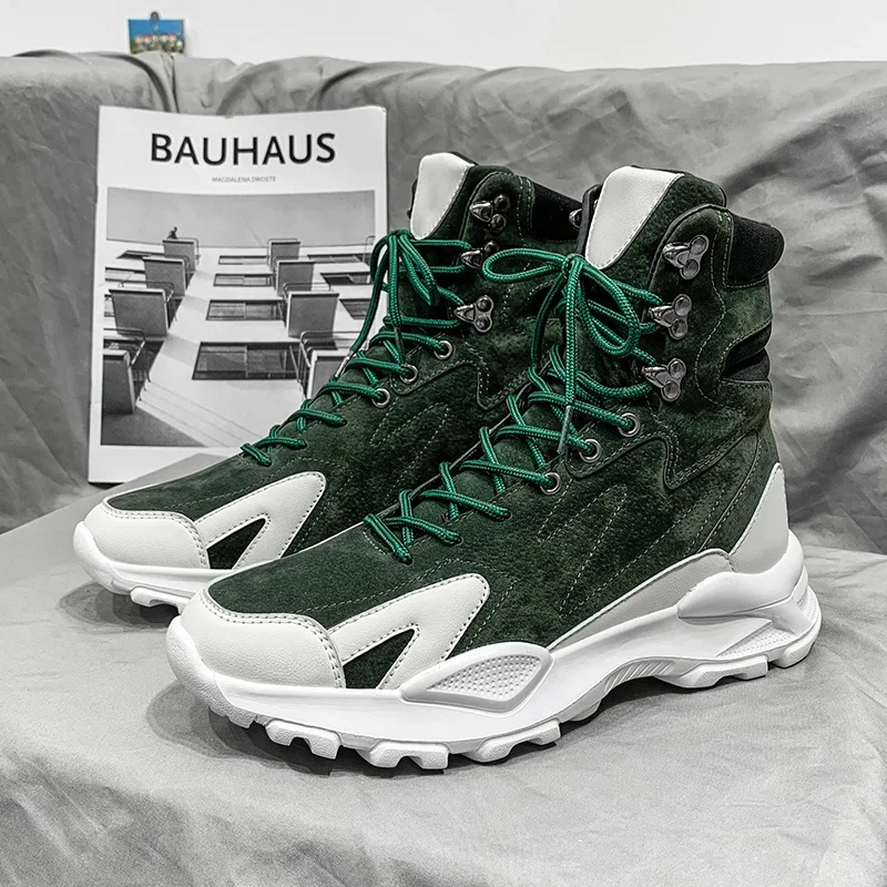 

WSNG New Men's Shoes PU Non-slip High Top Shoes Breathable Leather Personality 100 Match Trend Sports Casual Shoes Men's Shoes