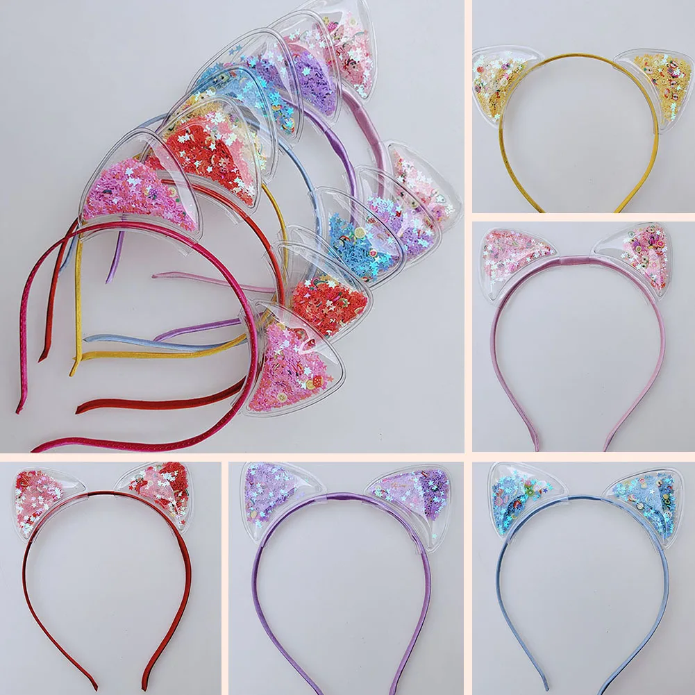 

Модные прозрачные повязки на голову с сыпучим песком для детей, детские блестящие повязки для волос с блестками и зубцами для девочек, обруч...