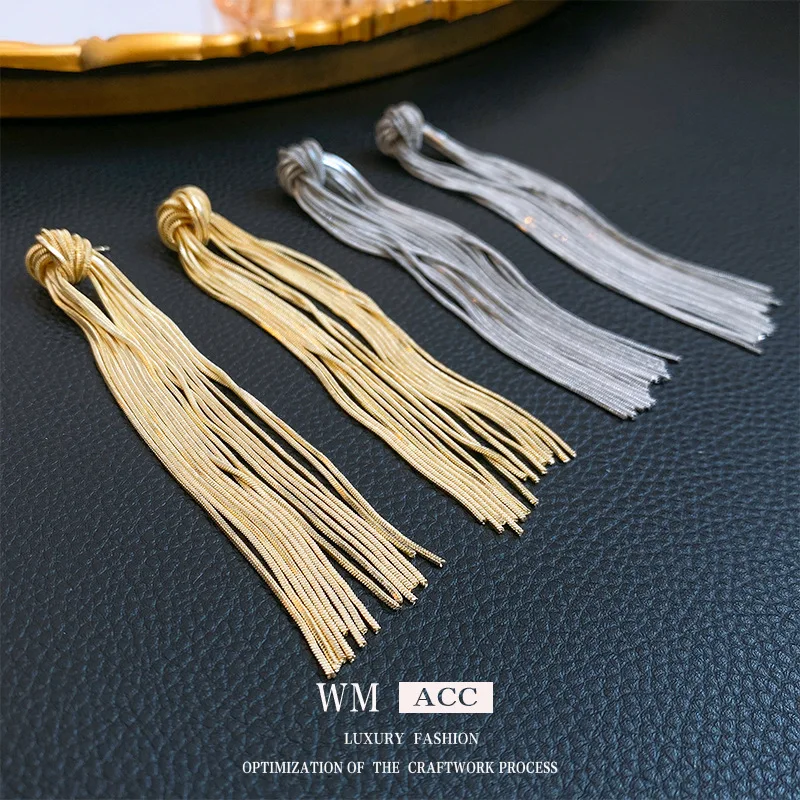 925 Silver Needle Knot Long Tassel Earrings,Small Design Sense Ear Drop for Women,Personality And Charmful