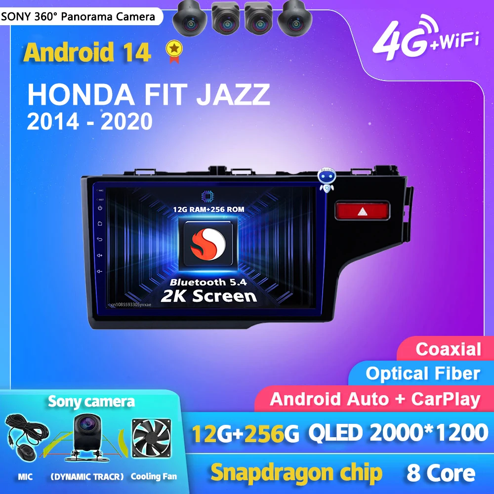 Android 14 Carplay Auto 2K экран автомобильный радиоприемник мультимедийный плеер для HONDA FIT