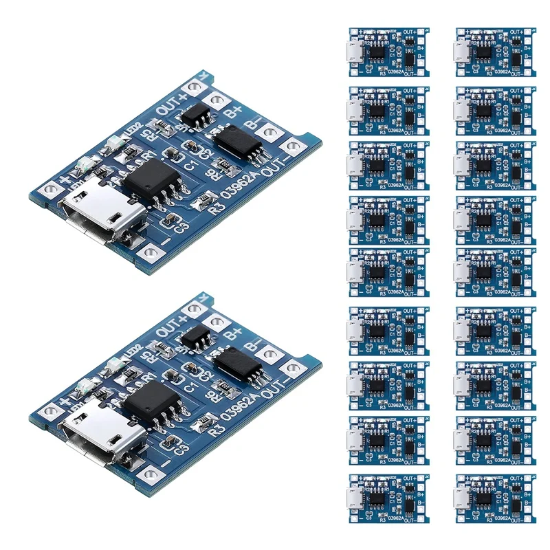 

20 Pieces Charging Module Battery Charging Board With Battery Protection BMS 5V Micro-USB 1A 18650 Charge Module