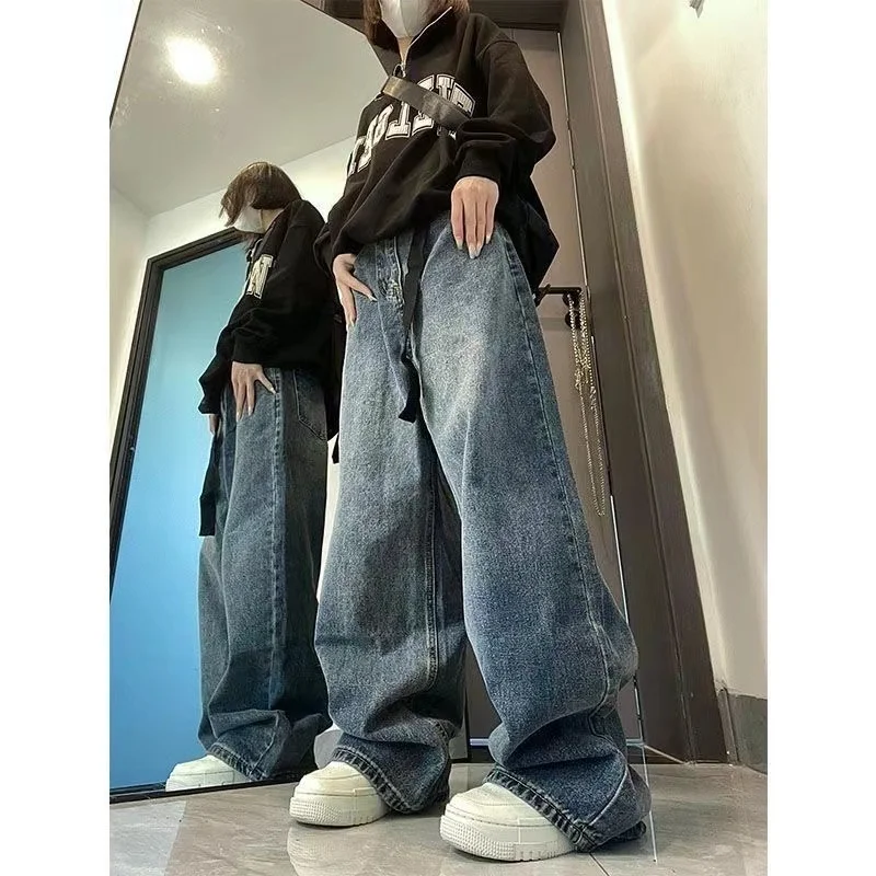 

Baggy Femme Jeans Y2K Dark Blue Brown High Waist Streetwear 90S Baggy Trousers Women Pants Straight Wide Leg Pants