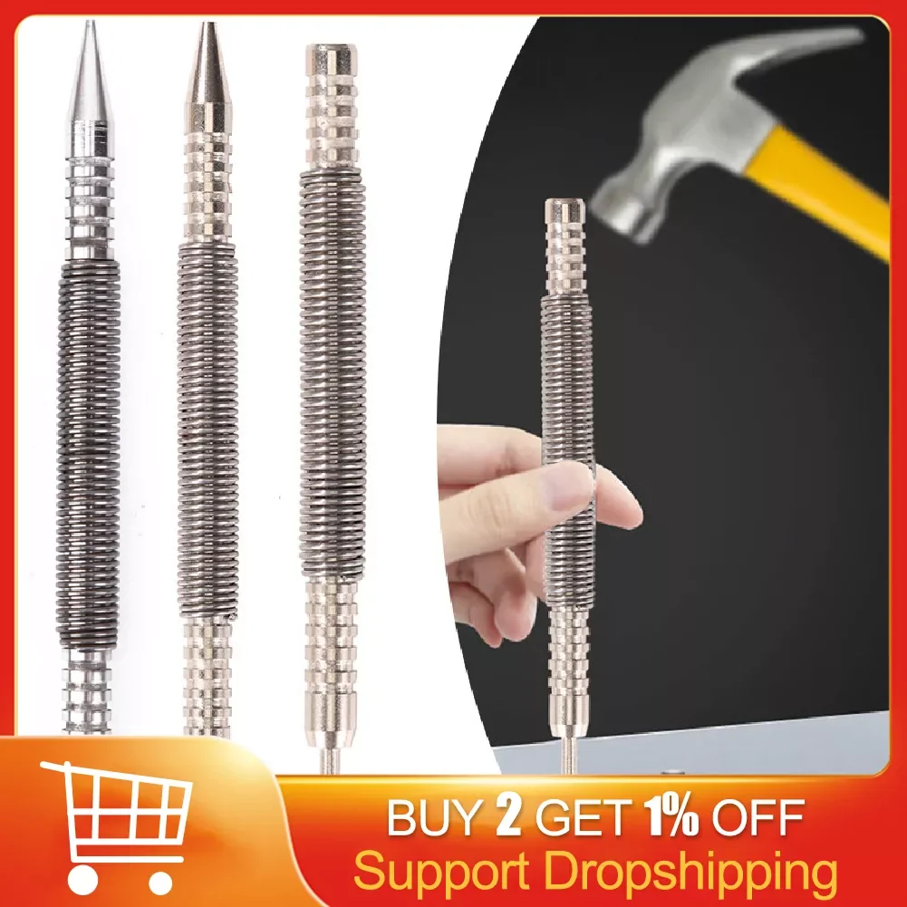 

Spring Tool Hammerless Nail Set Center Holes Punch Spring Loaded Marking Metal Woodwork Drill Bit Door Pin Removal Tool