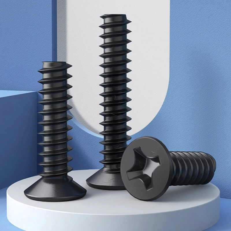 

M2.3 M2.6 M3 Phillips Flat Head Sheet Metal Flat Tail Self Tapping Screws - Carbon Steel Black Zinc Plated