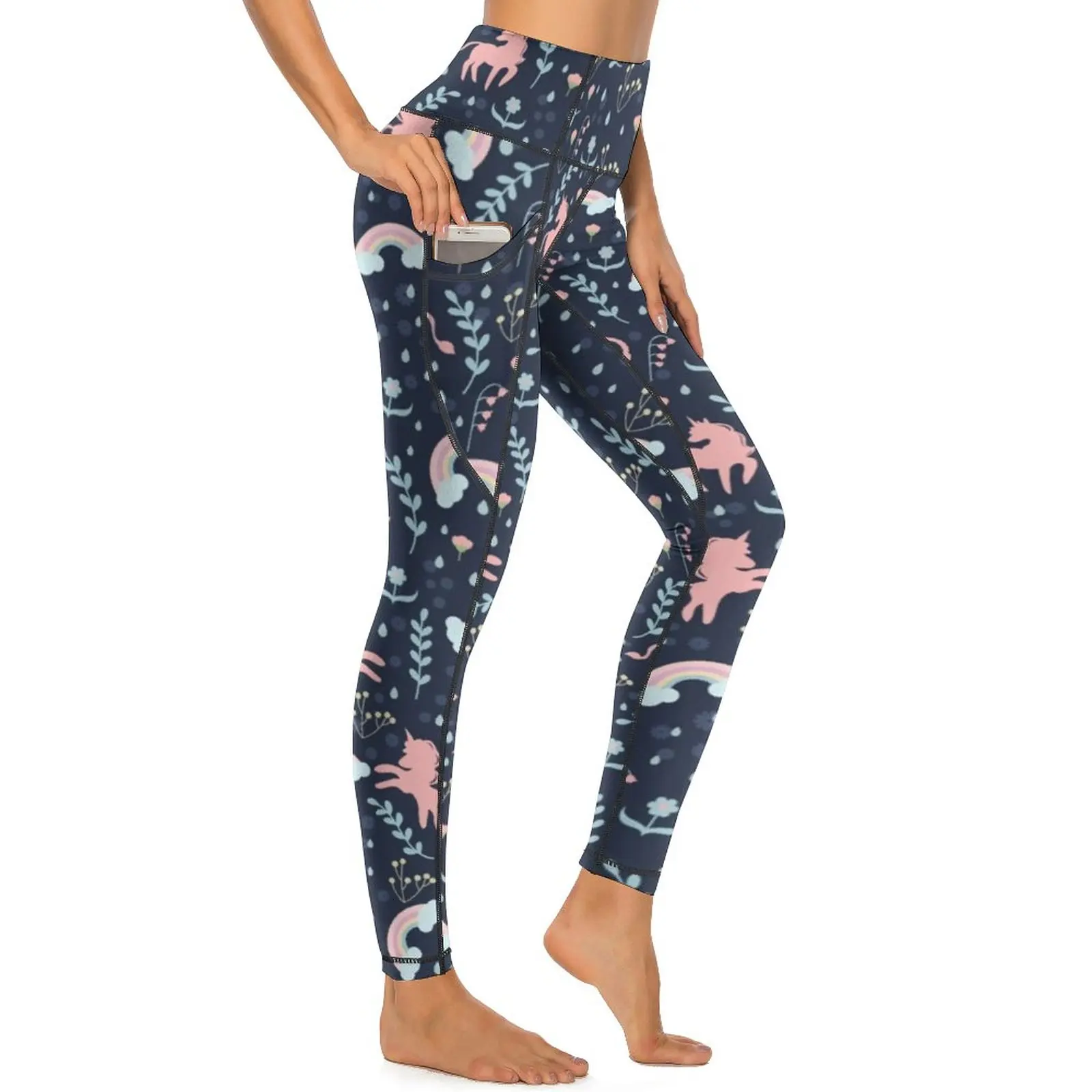 

Vintage Unicorn Leggings Floral Rainbows Print Push Up Yoga Pants Kawaii Stretchy Yoga Legging Pockets Graphic Gym Sport Pants