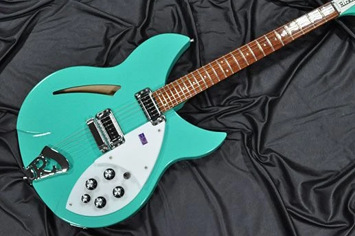 

Rare Flame Maple Top RIC 330 6 Strings Sea Green Sunburst White Hollow Body Electric Guitar, Triangle Inlay, TV Jones Pickups,