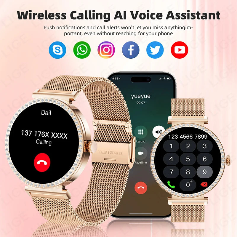Фото LIGE GPS ультратонкие умные часы женские Bluetooth вызов индивидуальный циферблат спортивные часы с отслеживанием сердечного ритма и здоровья водонепроницаемые женские умные часы №3