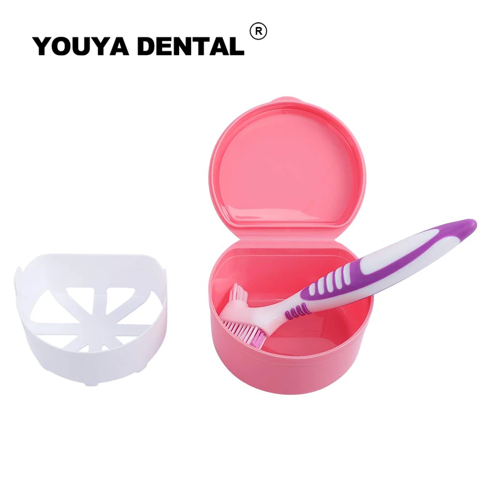 

Dental False Teeth Box Storage Case with Toothbrush Hanging Net Container Plastic Artificial Tooth Organizer Teeth Care Tools