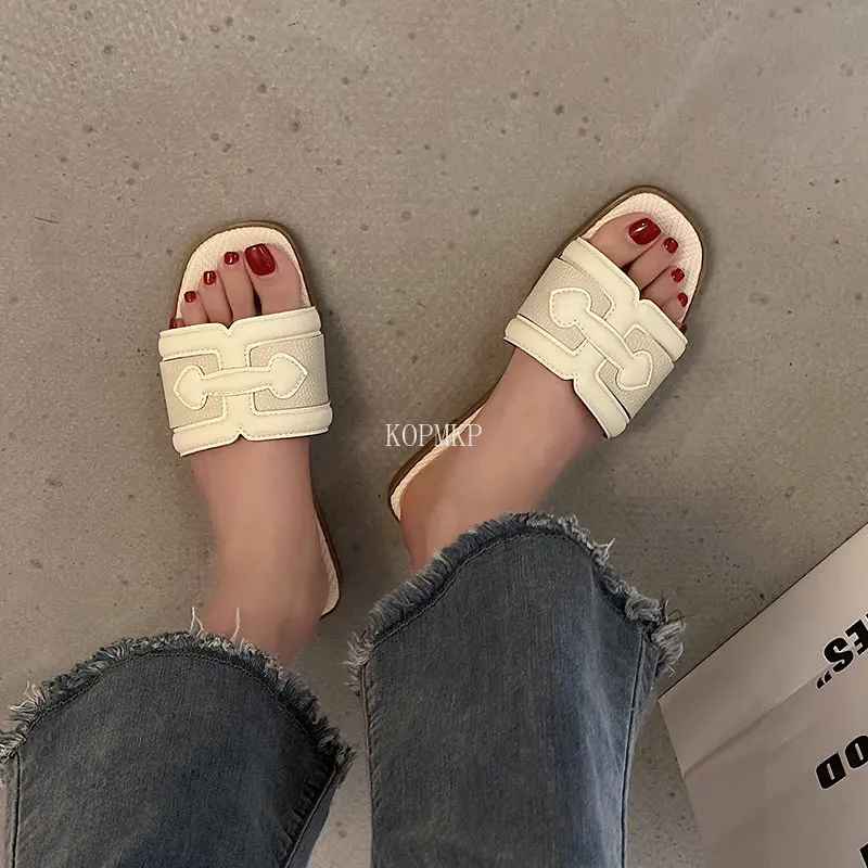 

Сланцы женские с квадратным носком, пляжные сандалии на плоской подошве, Нескользящие, летняя повседневная обувь, Размеры 35-43, 2023