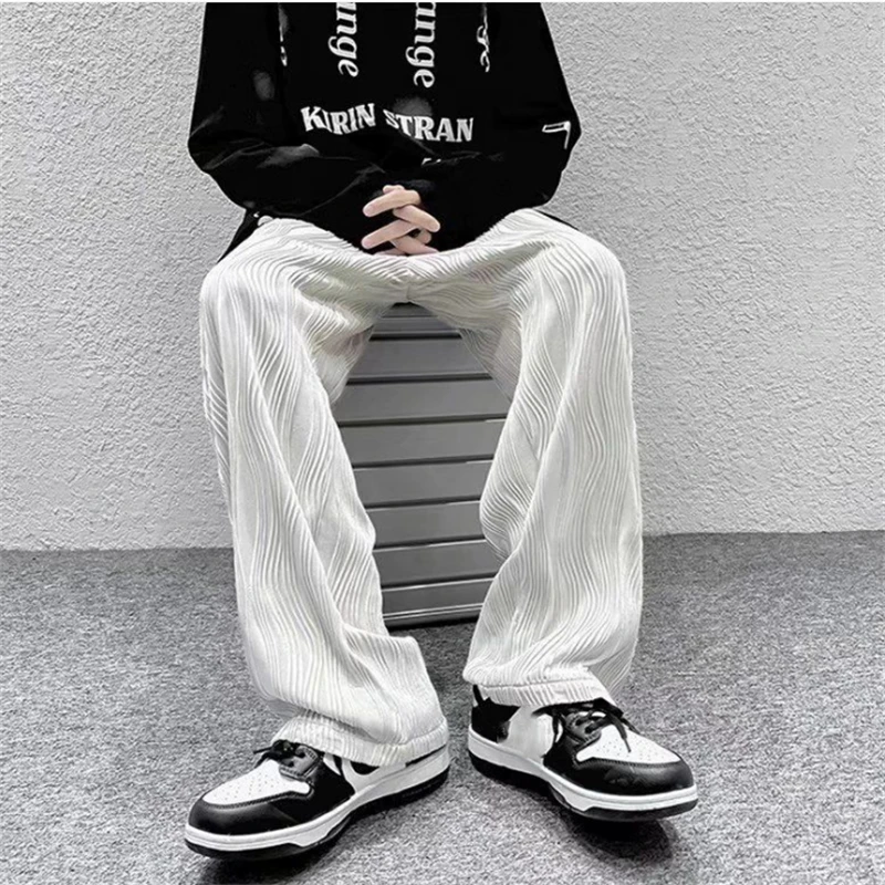 

Ice Silk Pants Men Summer Casual Straight Pants Wild Streetwear Elasitc Waist Loose Trousers Men