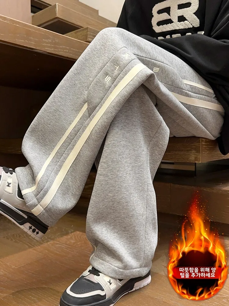 Серые хлопковые спортивные штаны American-Sle мужские осенние и зимние утолщенные