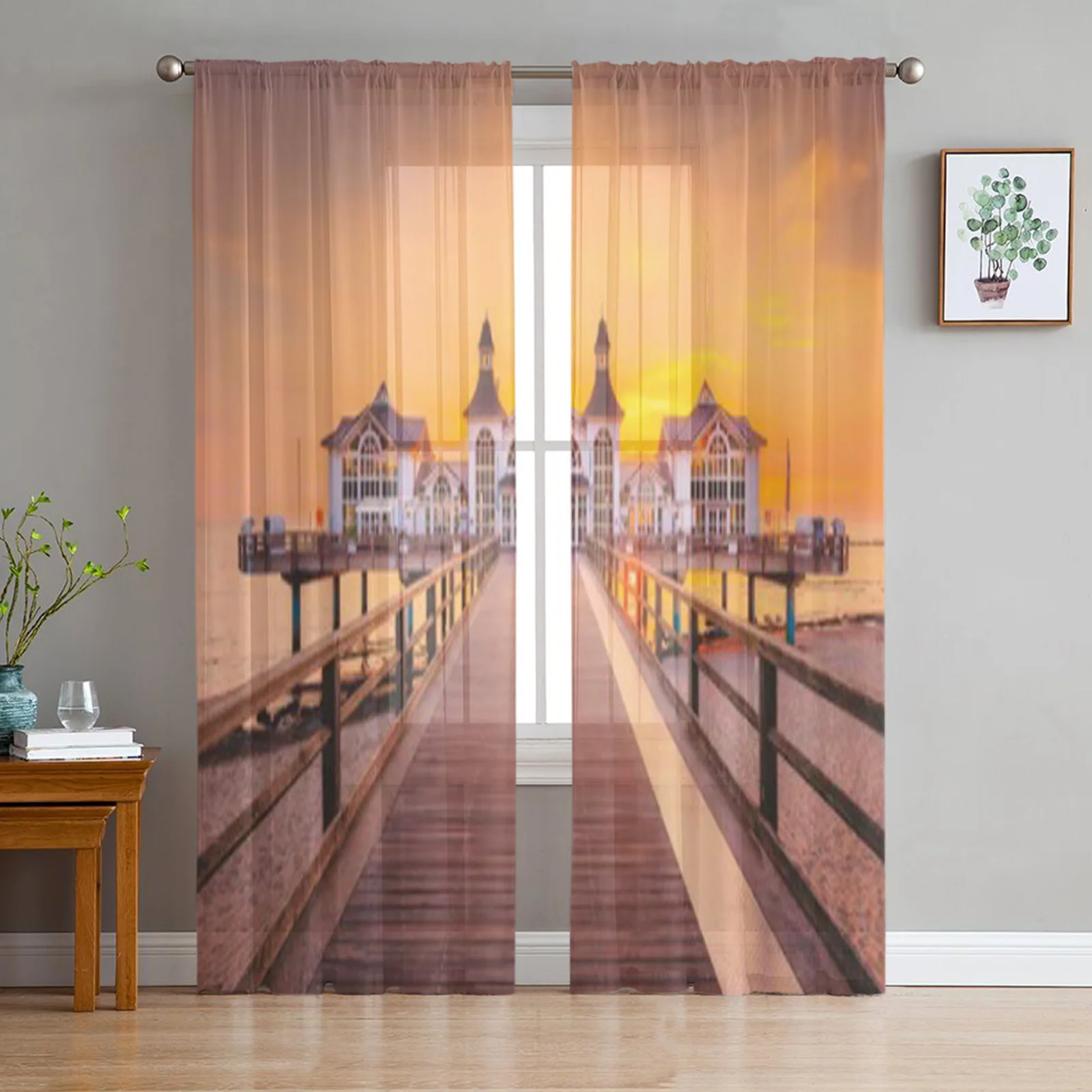 

Architecture Tourist Attractions At Ruegen Island Tulle Sheer Curtains for Living Room Kitchen Decoration Voile Organza Curtains