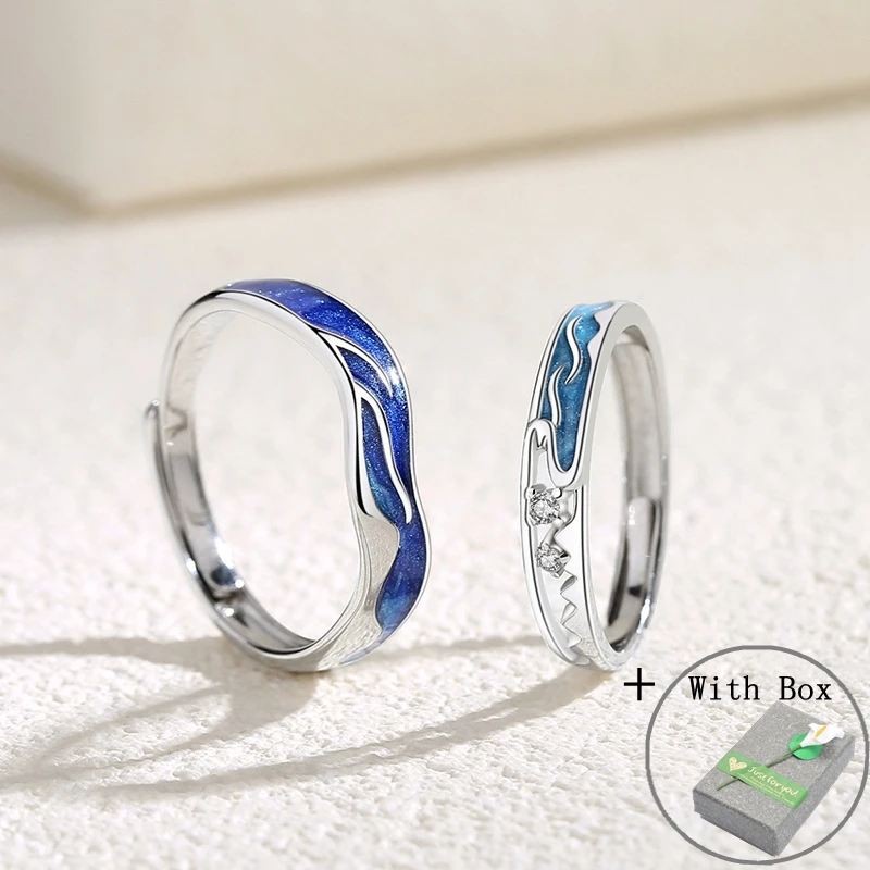 Silvology Real 925 Sterling Silver Star Sea Ice-free Port Couple Rings for Women Men Original Wave Ocean Unique Birthday Jewelry