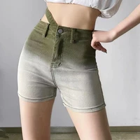 hot girl harajuk fashion belt tie dye gradient jeans trend avocado green versatile pocket chic shorts street denim shorts women