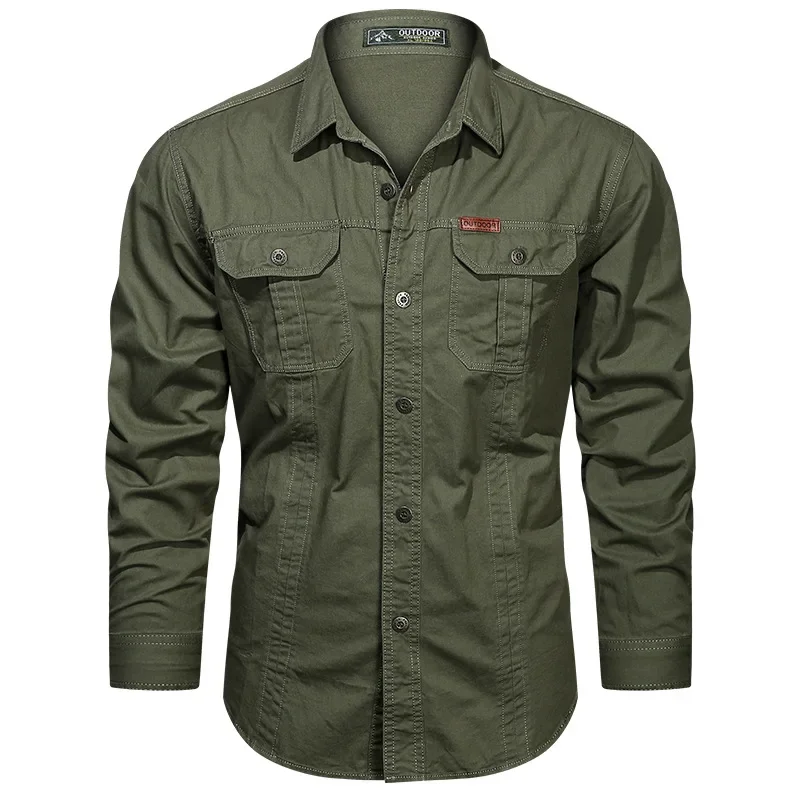 

Men's Retro Cargo Shirt Jacket Military Coats Male Casual Social Dress Shirts Safari Style Shirts Men Tops Clothing Blouse Man