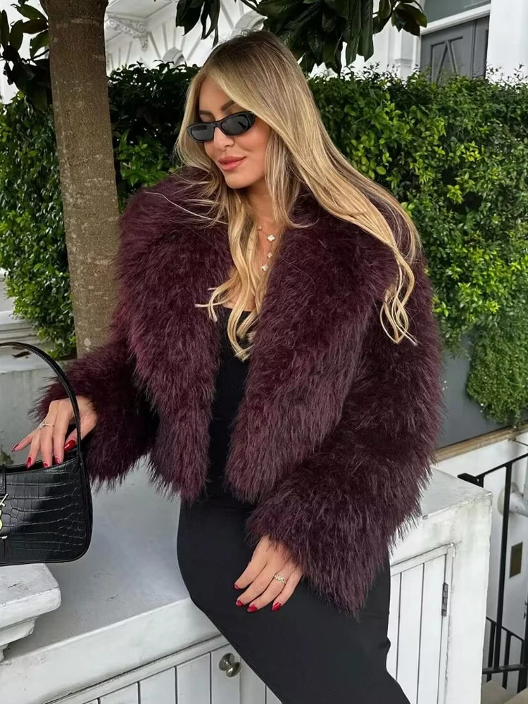 Y2K TRAF 2024 зимнее пальто из искусственного меха для женщин отложной ...