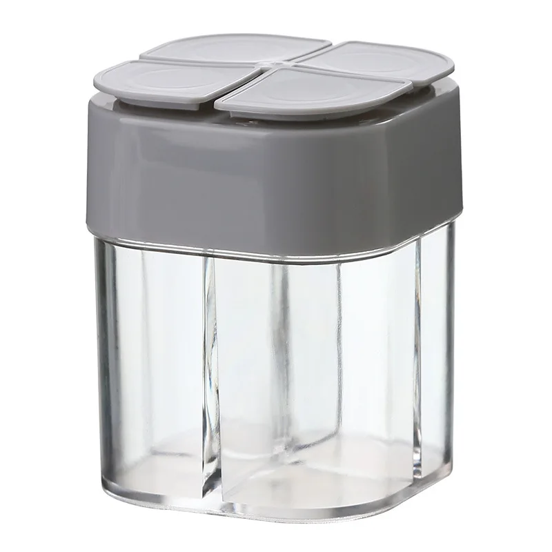 

4 In 1 Camping Seasoning Jar With Lids Transparent Spice Dispenser 4 Compartment For Outdoor Cooking BBQ Salt And Pepper Shaker