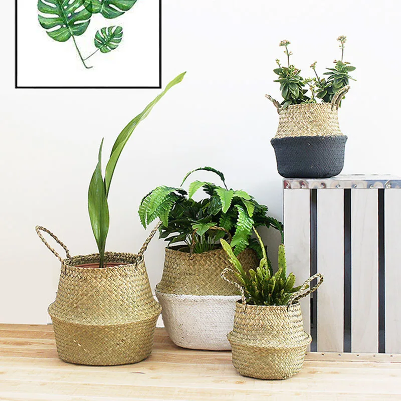 

Handmade Bamboo Storage Basket Seaweed Wicker Basket Rattan Hanging Flowerpot Flowerpot Dirty Clothes Basket Storage Basket