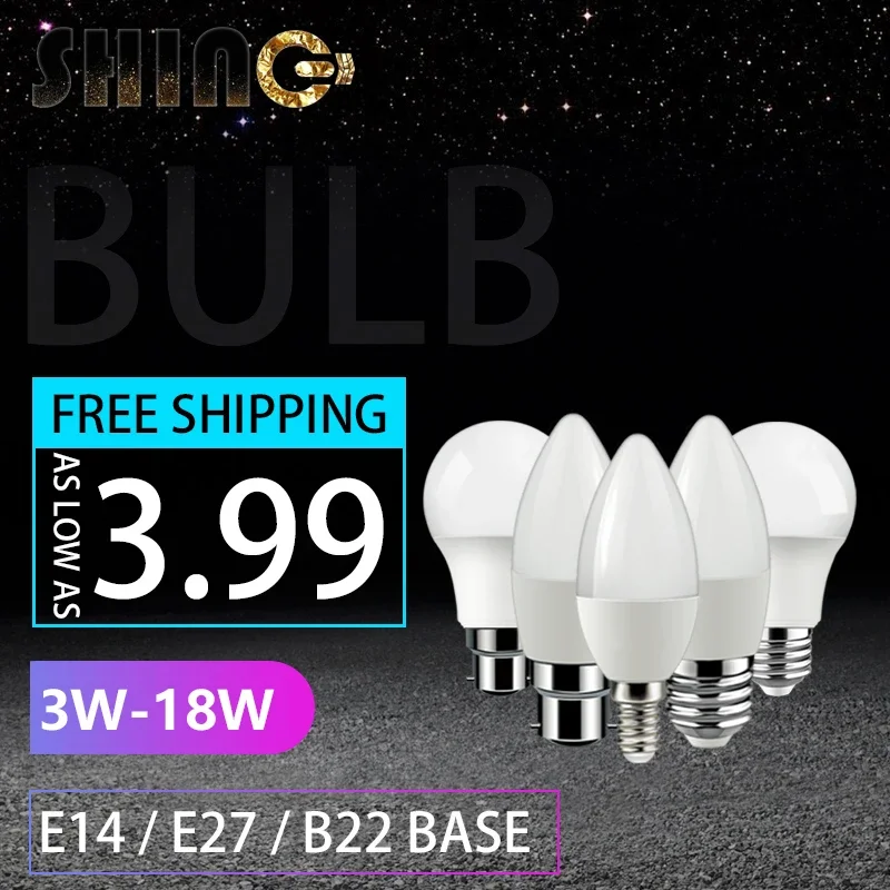 3 шт. светодиодная лампа-свеча AC220V 3W-18W E14 E27 B22 Теплый белый свет с высоким люменом