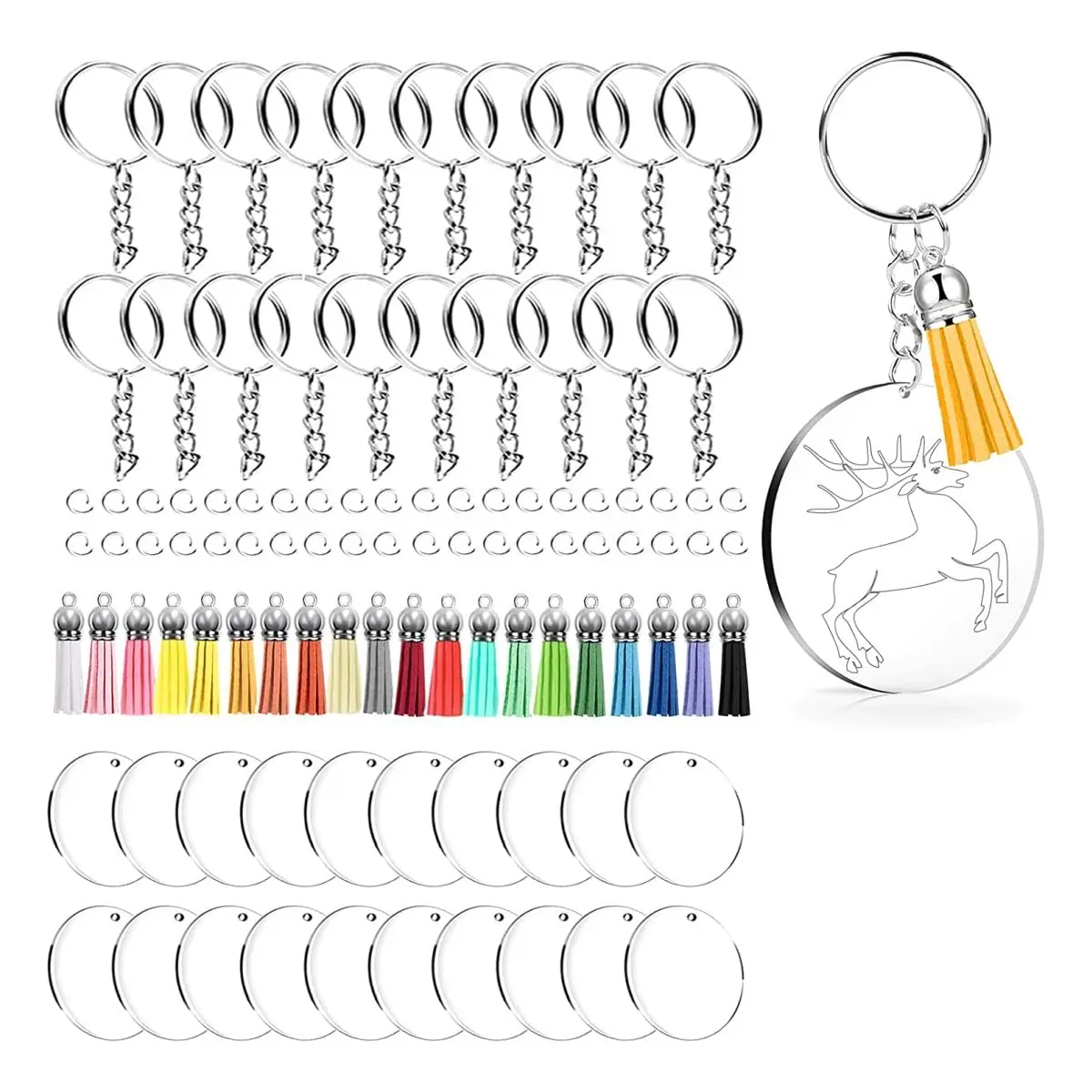 

100 шт., прозрачные круглые акриловые заготовки для ключей