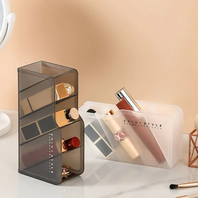 

4 Grid Desktop Lipstick Storage Box Plastic Makeup Organizer Frosted Mini Cosmetics Display Shelves School Office Pen Holder