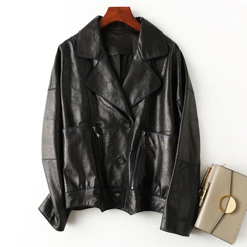 

2023Leather jacket,Natural Genuine Leather Jacket Women Streetwear Moto Biker 100% Real Leather Coat Female Korean Moto Biker Sh