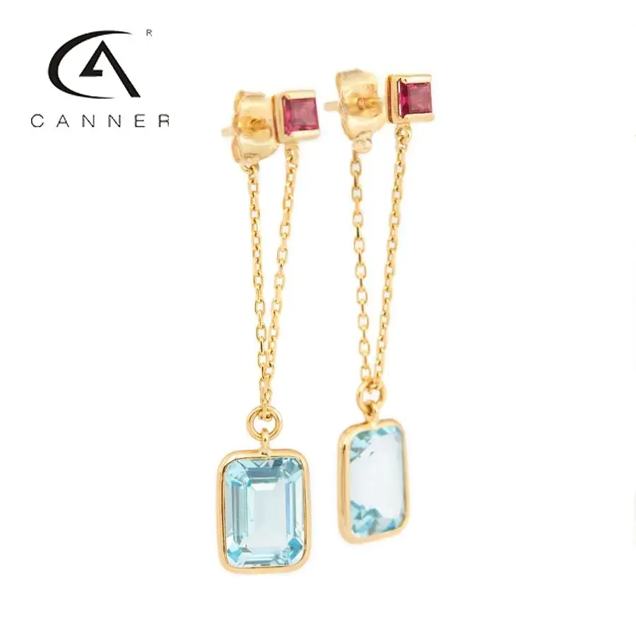 

CANNER 925 Sterling Silver Emerald Topaz Chain Tassel Stud Earrings For Women Wedding Engagement Gifts Ear Bone Piercing Jewelry