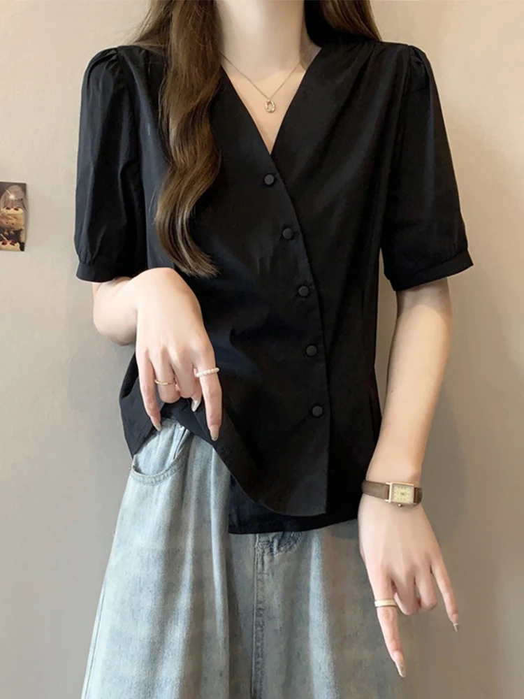 Plus Size Plus size women clothing Belly Covering Slim fit Slimming Diagonal Buckle Short sleeve Shirts Female Summer Fat Sis...