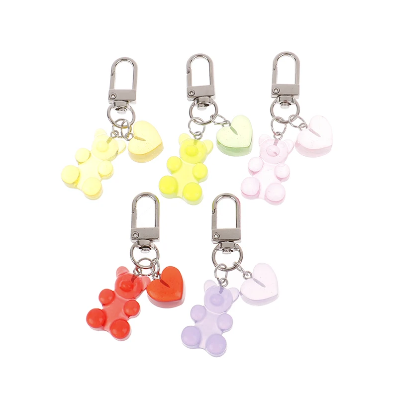 Cute Sweet Candy Color Jelly Bear Keychain Keyring for Women Car Keys Bag Decor Charms Pendant for Girl Gifts New