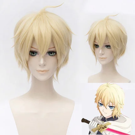 

High Quality Seraph of the end Mikaela Hyakuya Wigs 30cm Short Heat Resistant Synthetic Hair Perucas Cosplay Wig + Wig Cap