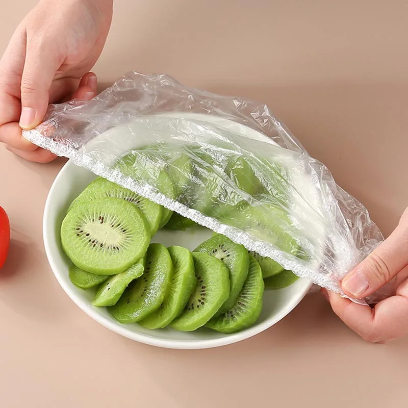 

100Pcs Disposable Food Cover Saran Wrap Elastic Food Dust Covers Plastic Bag Cling Film Food Storage for Refrigerator Kitchen