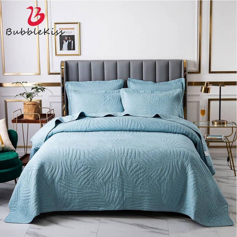 

Bubble Kiss Bedspreads for Double Bed Quilt Set 3 Piece Quilts Embossed Coverlet Quilted Bed Cover King Queen Size Green Blanket