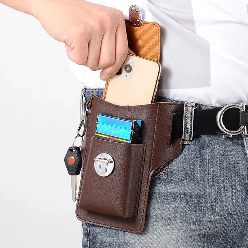 

Fashion Leather Male Waist Pack Phone Pouch Bags Waist Bag Men's Belt Bag Multifunctional Water Proof Waist Bag Crossbody Bags