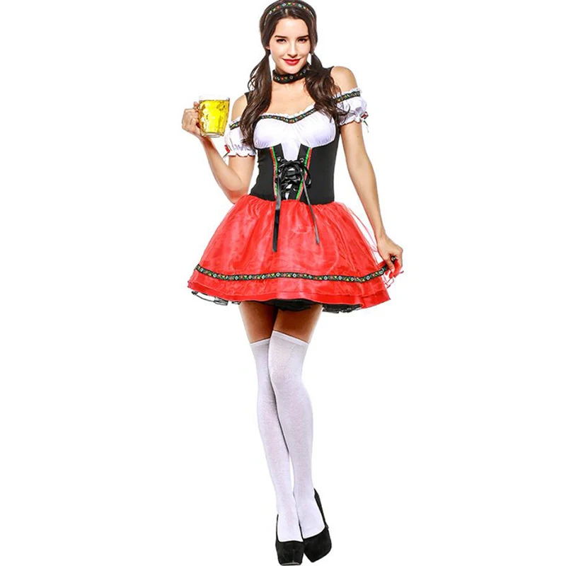 

Oktoberfest Wench Waitress Serving Maid Costume Women Octoberfest Bavarian Beer Girl Halloween Party Fancy Dress Costume