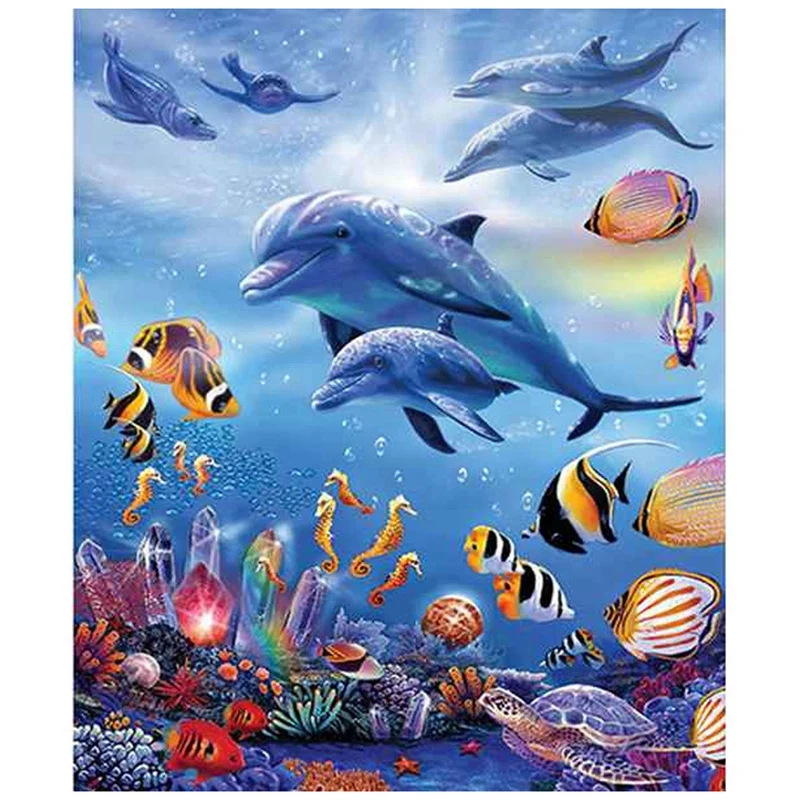 

5D Diy Diamond Painting Dolphins Animal Full Round Diamond Embroidery Cross Stitch Diamond Crystal Wall Painting