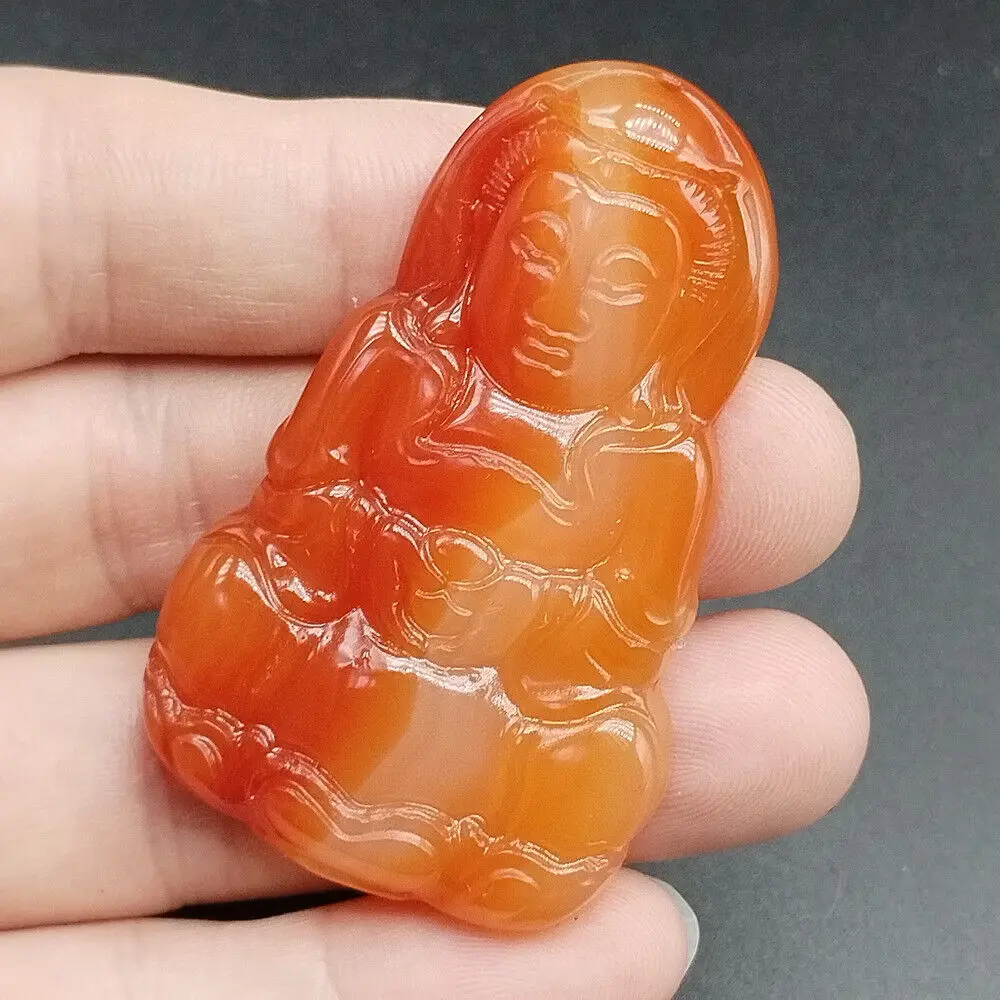Сертифицированный красный натуральный агат халцедон резной кулон Гуаньинь Кван
