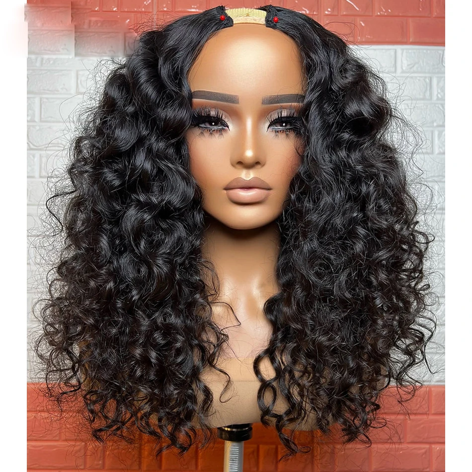 Natural Color Kinky Curly 24 inch Long U Part Wig European Remy Human Hair Wigs Glueless Jewish Soft Wig For Black Women