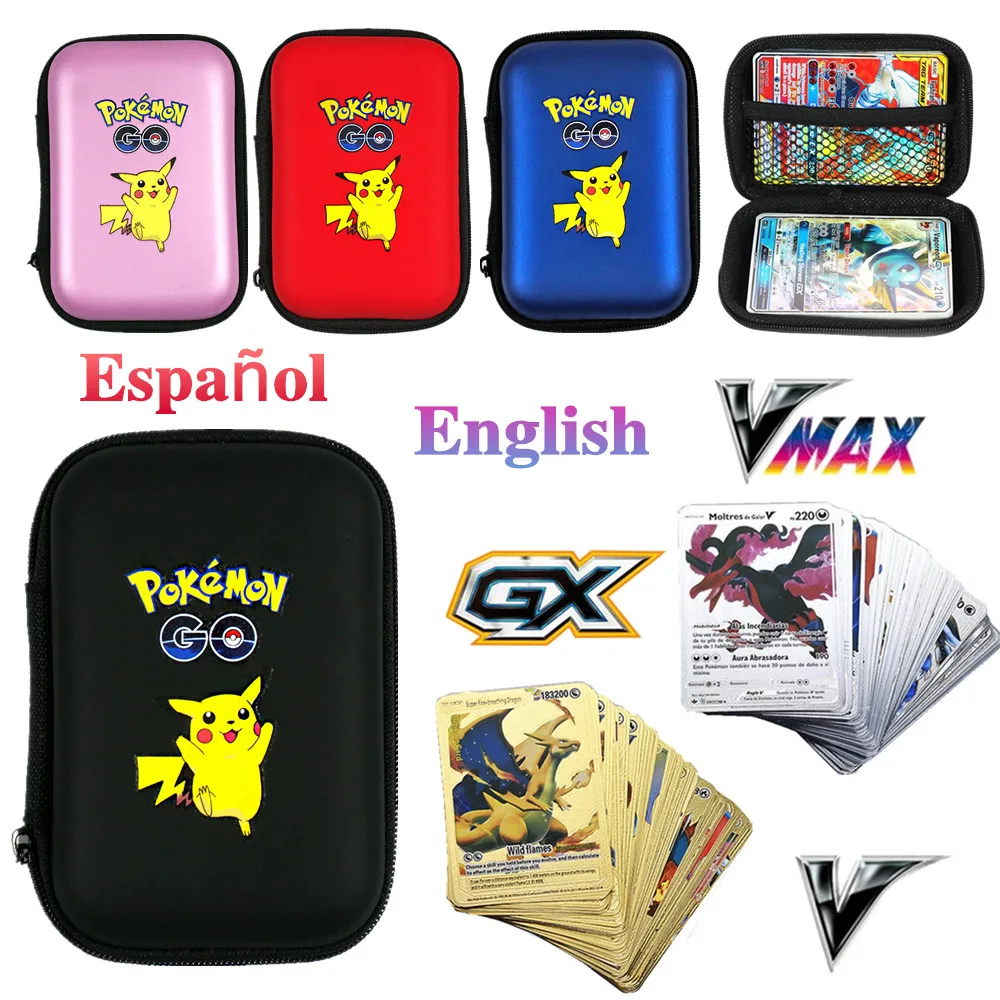 

Новинка 27-54 английский/испанский Покемон металлическая золотая коробка для карт золотые буквы металлические карты Vmax Gx коллекция игры Чехо...