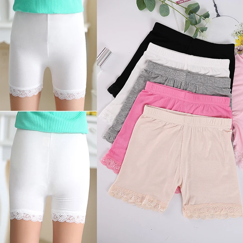 

Детские летние леггинсы для девочек, кружевные пляжные колготки для девочек, однотонные боксеры, короткие бесшовные защитные штаны, лидер продаж