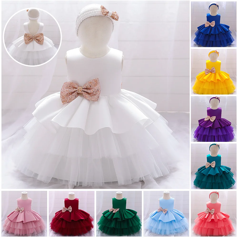 

Toddler Baby Bow Sequins Birthday Baptism Dress Princess Tulle Layered Dress Wedding Bridesmaid Dresses Girls Layered Dresses